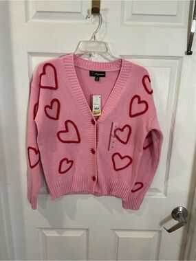 33 Degrees Pink Cardigan with Red Heart Print